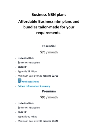 Affordable Business nbn plans and bundles tailor-made for your requirements.