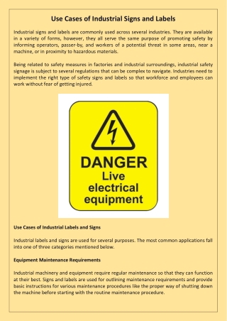 Use Cases of Industrial Signs and Labels