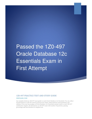 Passed the 1Z0-497 Oracle Database 12c Essentials Exam in First Attempt