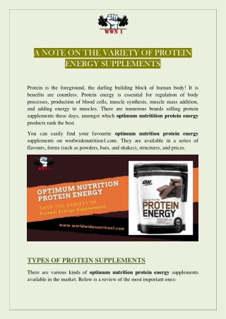 A NOTE ON THE VARIETY OF PROTEIN ENERGY SUPPLEMENTS