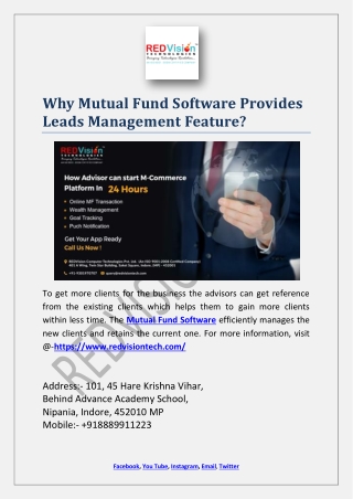 Why Mutual Fund Software Provides Leads Management Feature?