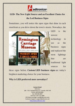 LED- The New Light Source and an Excellent Choice for the Led Business Signs
