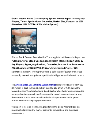 Global Arterial Blood Gas Sampling System Market Forecast: 2026