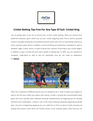 Free Cricket Betting Tips & Match Prediction - IPL Betting Tip - CBTF