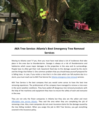 AKA Tree Service- Atlanta’s Best Emergency Tree Removal Services
