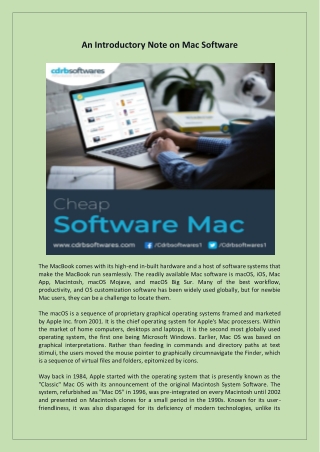 An Introductory Note on Mac Software