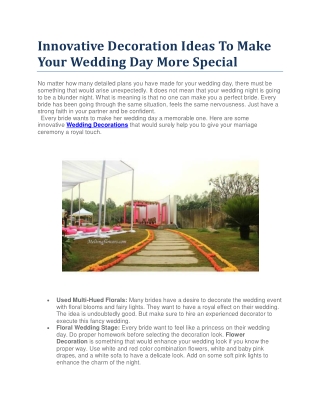 Innovative Decoration Ideas To Make Your Wedding Day More Special