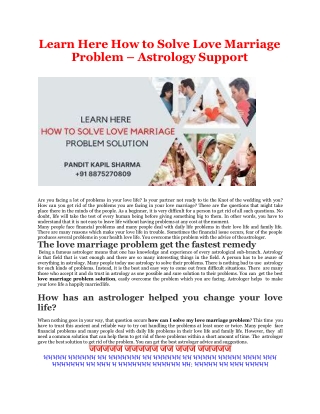 Learn Here How to Solve Love Marriage Problem - Astrology Support