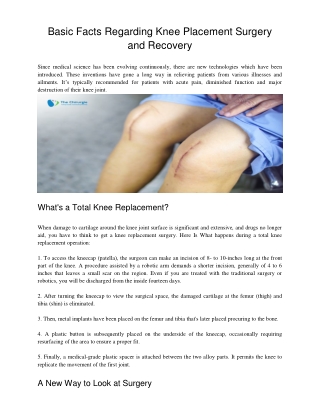 Basic Facts Regarding Knee Placement Surgery and Recovery