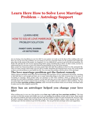 Learn Here How to Solve Love Marriage Problem - Astrology Support