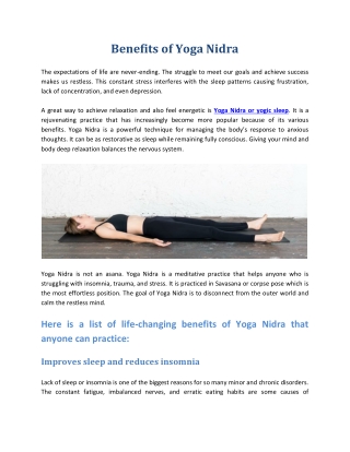 Benefits of Yoga Nidra