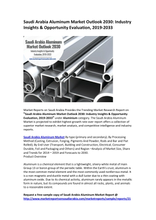 Saudi Arabia Aluminum Market Outlook 2030: Industry Insights & Opportunity Evaluation, 2019-2033