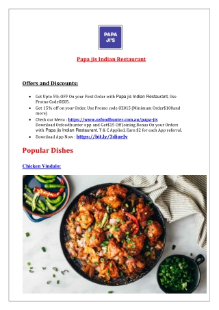 5% Off - Papa Jis Indian Restaurant Mile End Menu, SA