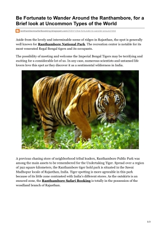 Be Fortunate to Wander Around the Ranthambore, for a Brief look at Uncommon Types of the World