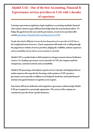 Alankit UAE - One of the best Accounting, Financial & E-governance services providers in UAE with 2 decades of experien
