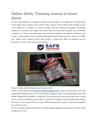 Lockout Tagout Basic Employee Training Course Osha