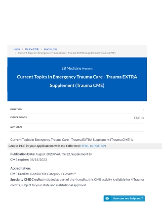 Current Topics in Emergency Trauma Care - Trauma EXTRA Supplement | Register for Trauma CME on eMedEvents