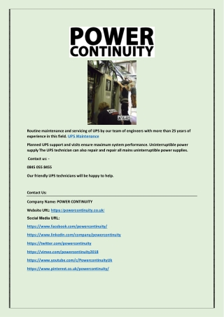 UPS Maintenance | powercontinuity.co.uk