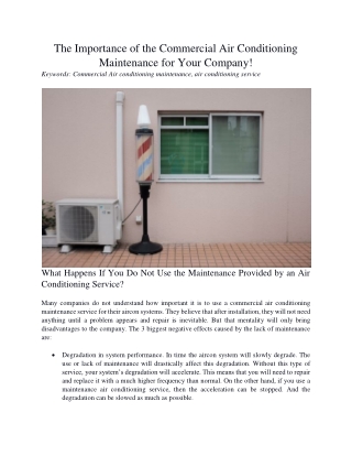The Importance of the Commercial Air Conditioning Maintenance for Your Company!
