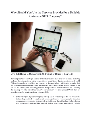 Why Should You Use the Services Provided by a Reliable Outsource SEO Company?