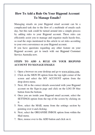 How To Add a Rule On Your Bigpond Account To Manage Emails?