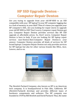 HP SSD Upgrade Denton