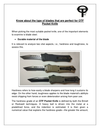 Know about the type of blades that are perfect for OTF Pocket Knife