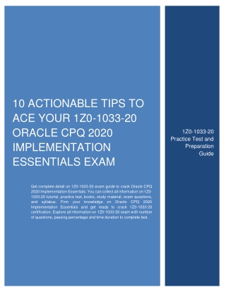 10 Actionable Tips to Ace Your 1Z0-1033-20 Oracle CPQ 2020 Implementation Essentials Exam