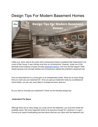 Design Tips For Modern Basement Homes