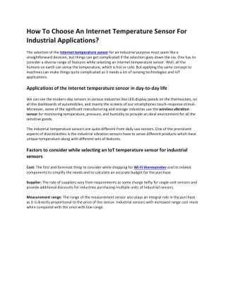 How To Choose An Internet Temperature Sensor For Industrial Applications?