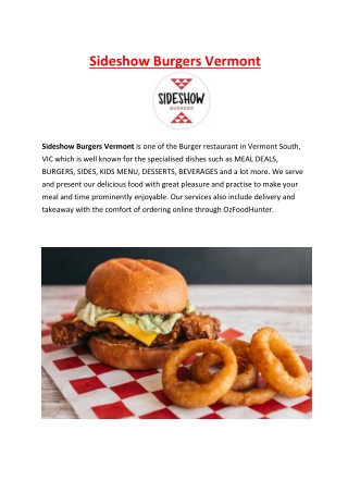 5% Off - Sideshow Burgers Vermont South Menu, VIC