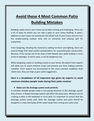 Avoid these 4 Most Common Patio Building Mistakes