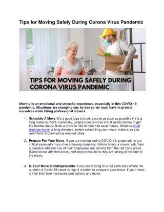 Tips for Moving Safely During CoronaVirus Pandemic