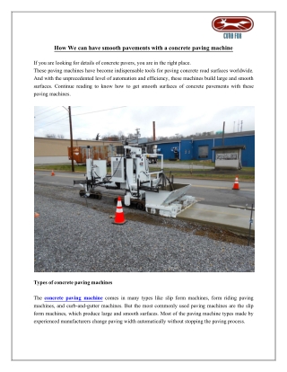 How We can have smooth pavements with a concrete paving machine