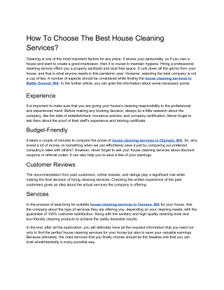 How To Choose The Best House Cleaning Services?