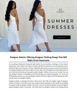 Designer Galerie- Offering Designer Clothing Range That Will Make Great Impression