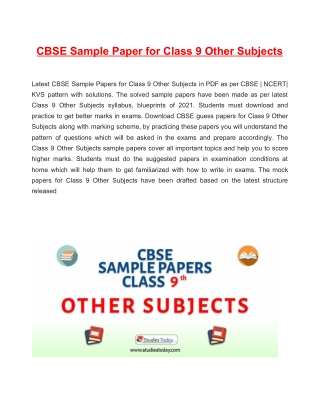 CBSE Sample Paper 2021 for Class 9 Other Subjects Based on Revised CBSE Syllabus 2020-21