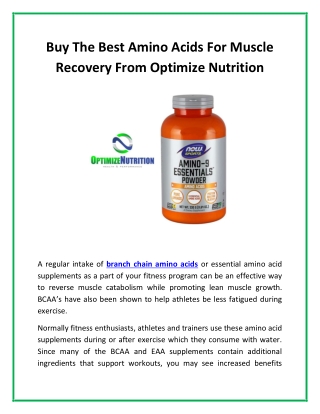 Buy The Best Amino Acids For Muscle Recovery From Optimize Nutrition