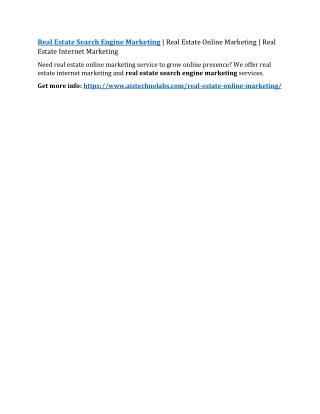 Real Estate Search Engine Marketing | Real Estate Online Marketing | Real Estate Internet Marketing