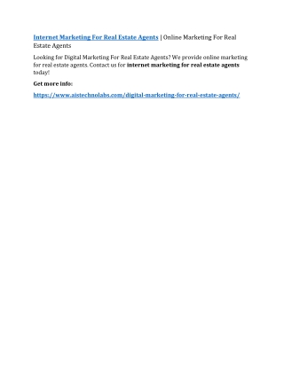 Internet Marketing For Real Estate Agents | Online Marketing For Real Estate Agents