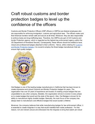 Craft robust customs and border protection badges to level up the confidence of the officers