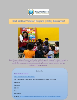 Best Mother Toddler Program | Daisy Montessori School