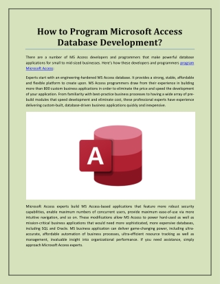 How to Program Microsoft Access Database Development?