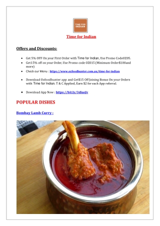 5% off - Time for Indian Menu – Randwick Takeaway, NSW
