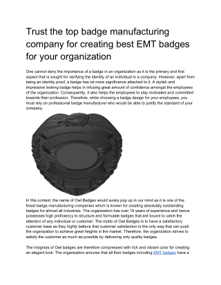 Trust the top badge manufacturing company for creating best EMT badges for your organization