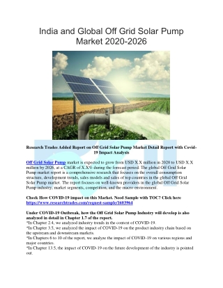 India and Global Off Grid Solar Pump Market 2020-2026