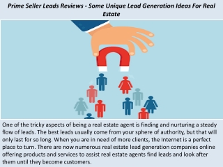 Prime Seller Leads Reviews - Some Unique Lead Generation Ideas For Real Estate