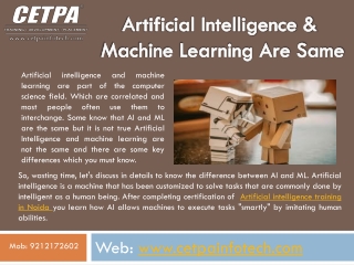 Artificial Intelligence And Machine Learning Are Same