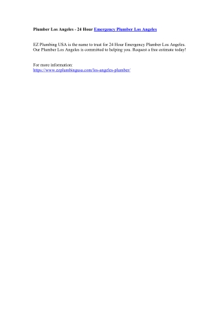 Plumber Los Angeles - 24 Hour Emergency Plumber Los Angeles