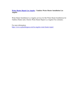 Water Heater Repair Los Angeles - Tankless Water Heater Installation Los Angeles